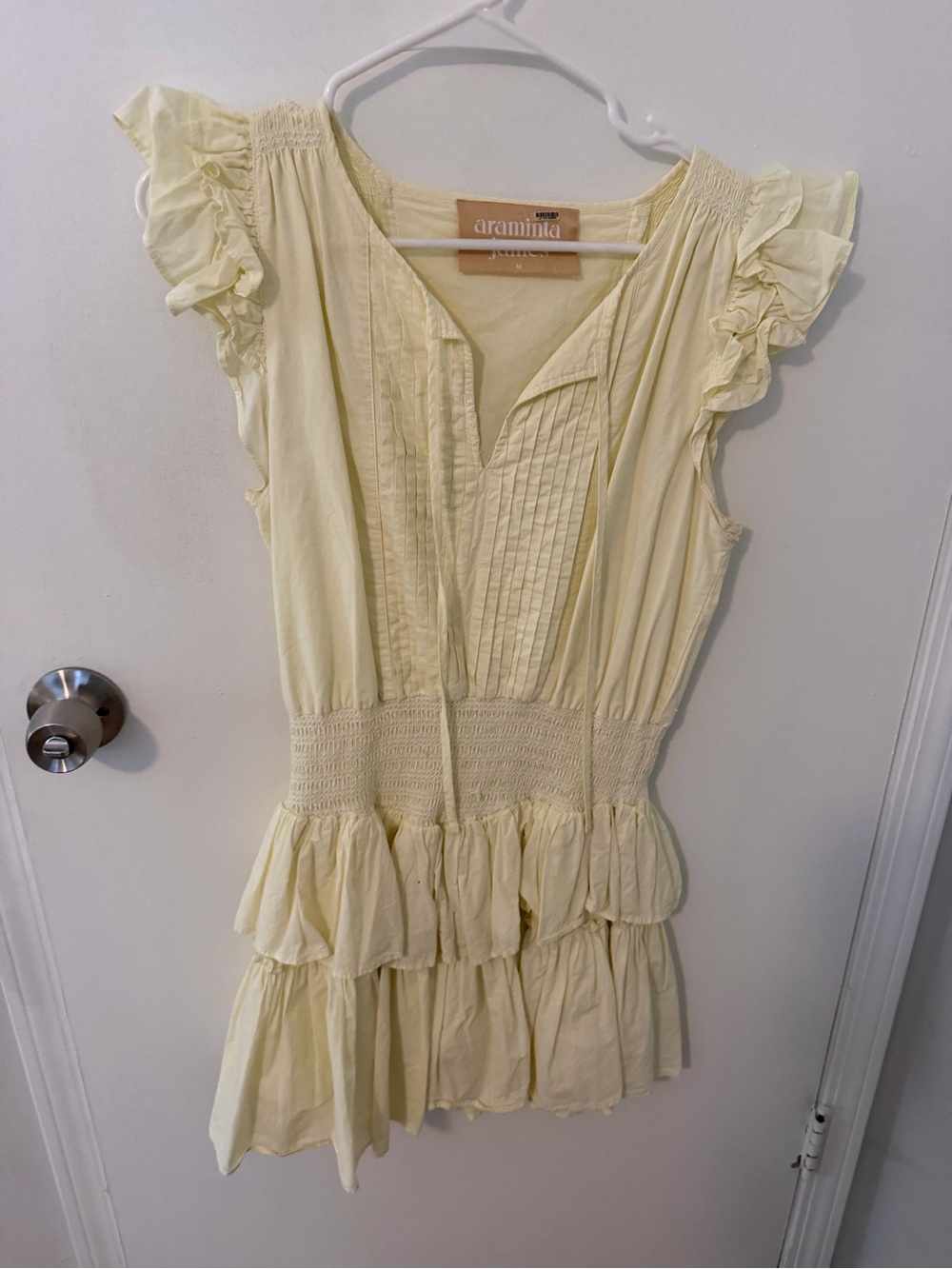 Pale Yellow Ruffle Sleeve Peplum dress